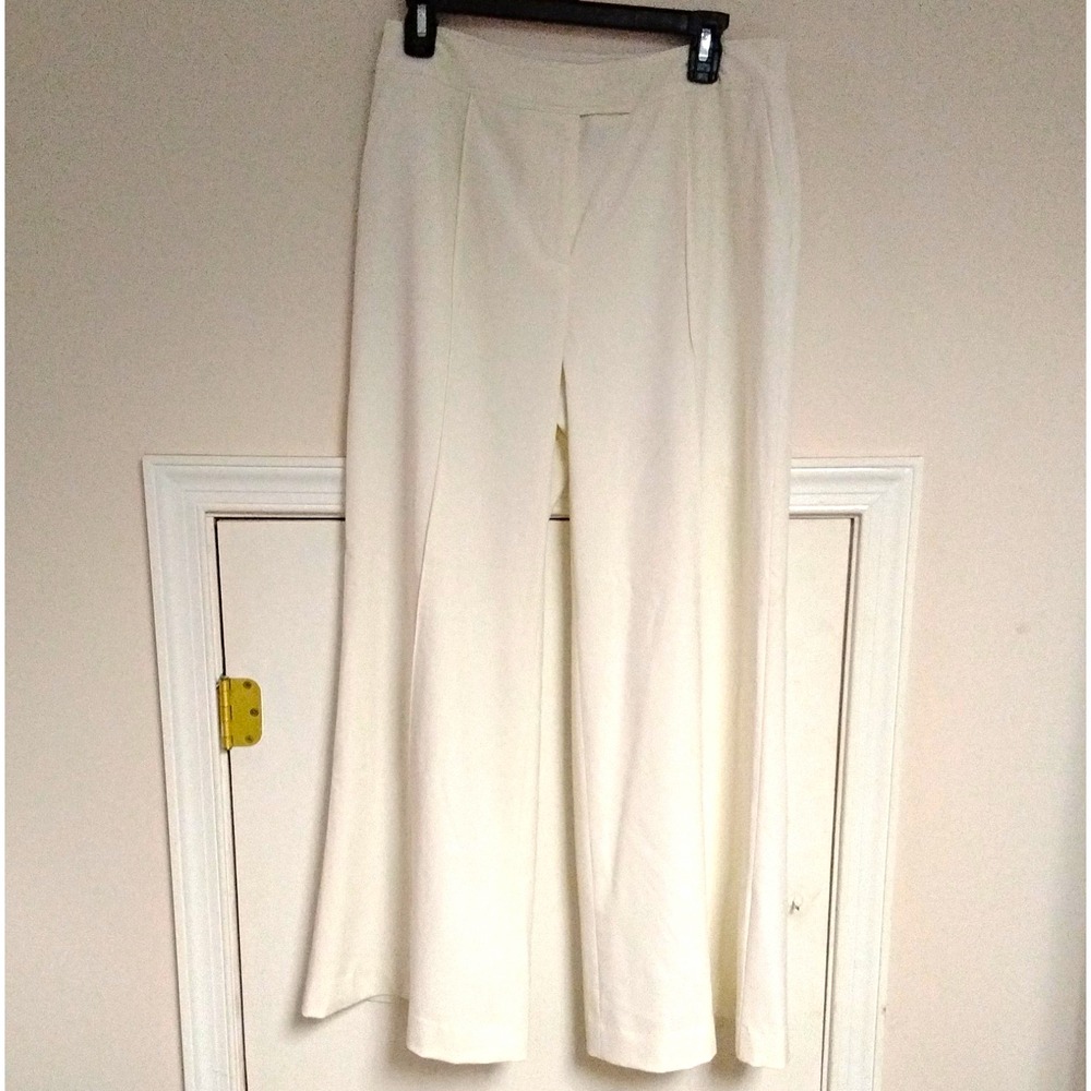 Moda International Womens White Pleated Stretch Dress Pants Zip Button 10